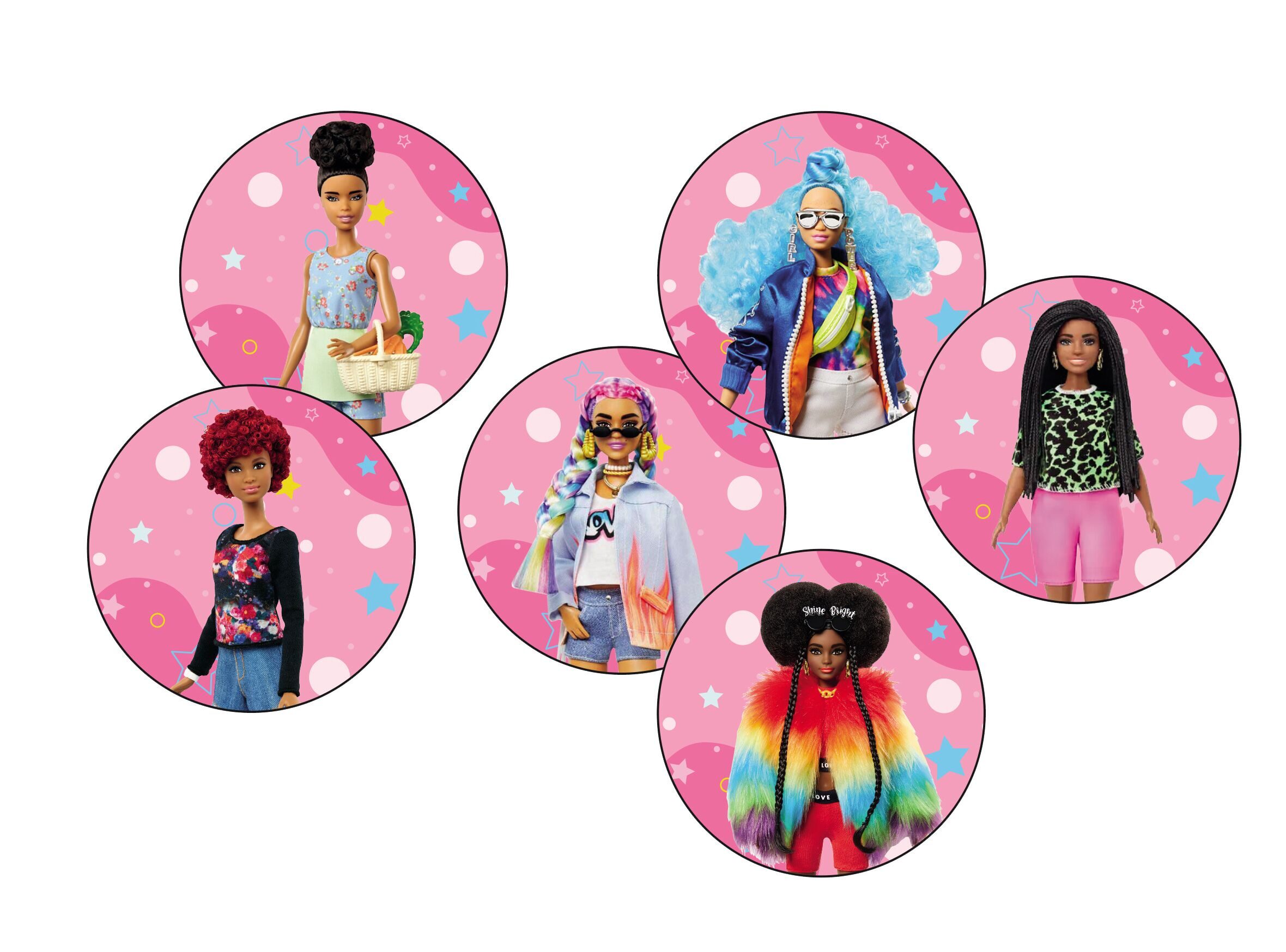 Наклейки круглые для праздника Барби Barbie
