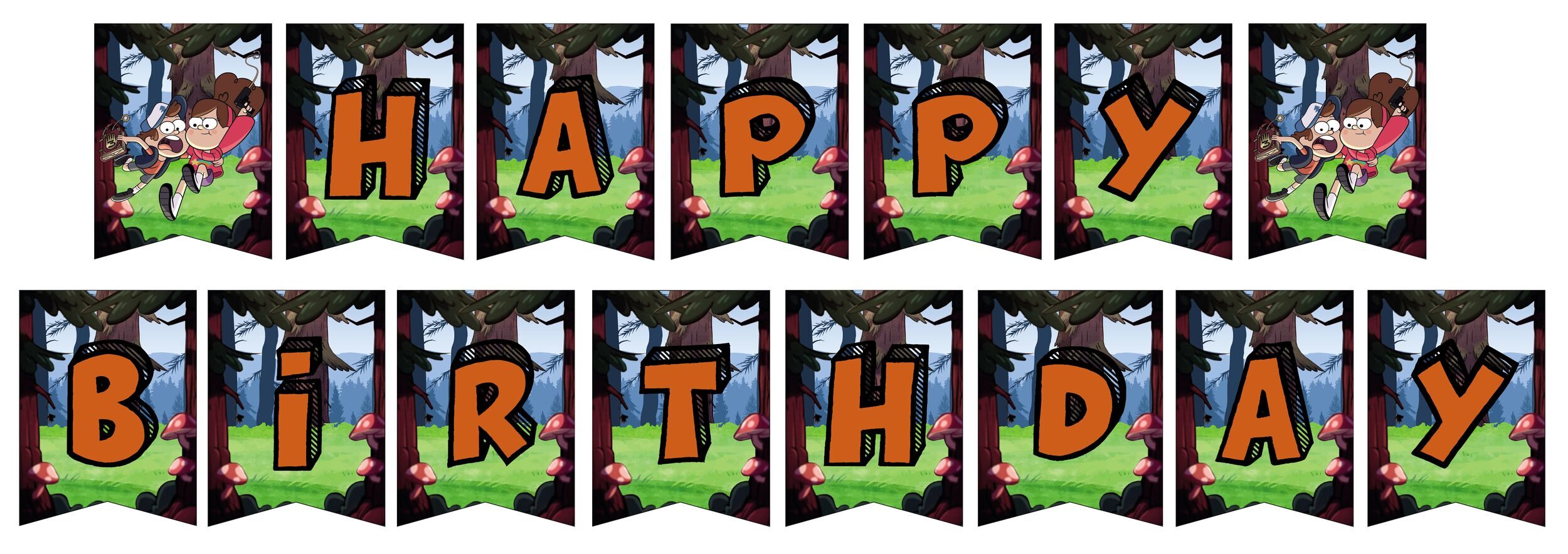 Гирлянда бумажная "Happy Birthday" для праздника Гравити Фолз (Gravity Falls)